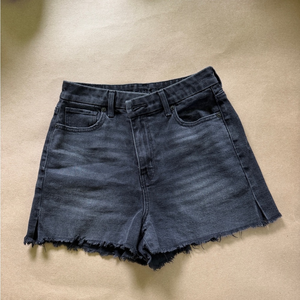 American Eagle Outfitters Black Washed High-Rise Stretch Denim Shorts